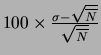 $100 \times {{\sigma - \sqrt{{\overline N}}} \over {\sqrt{{\overline N}}}} $